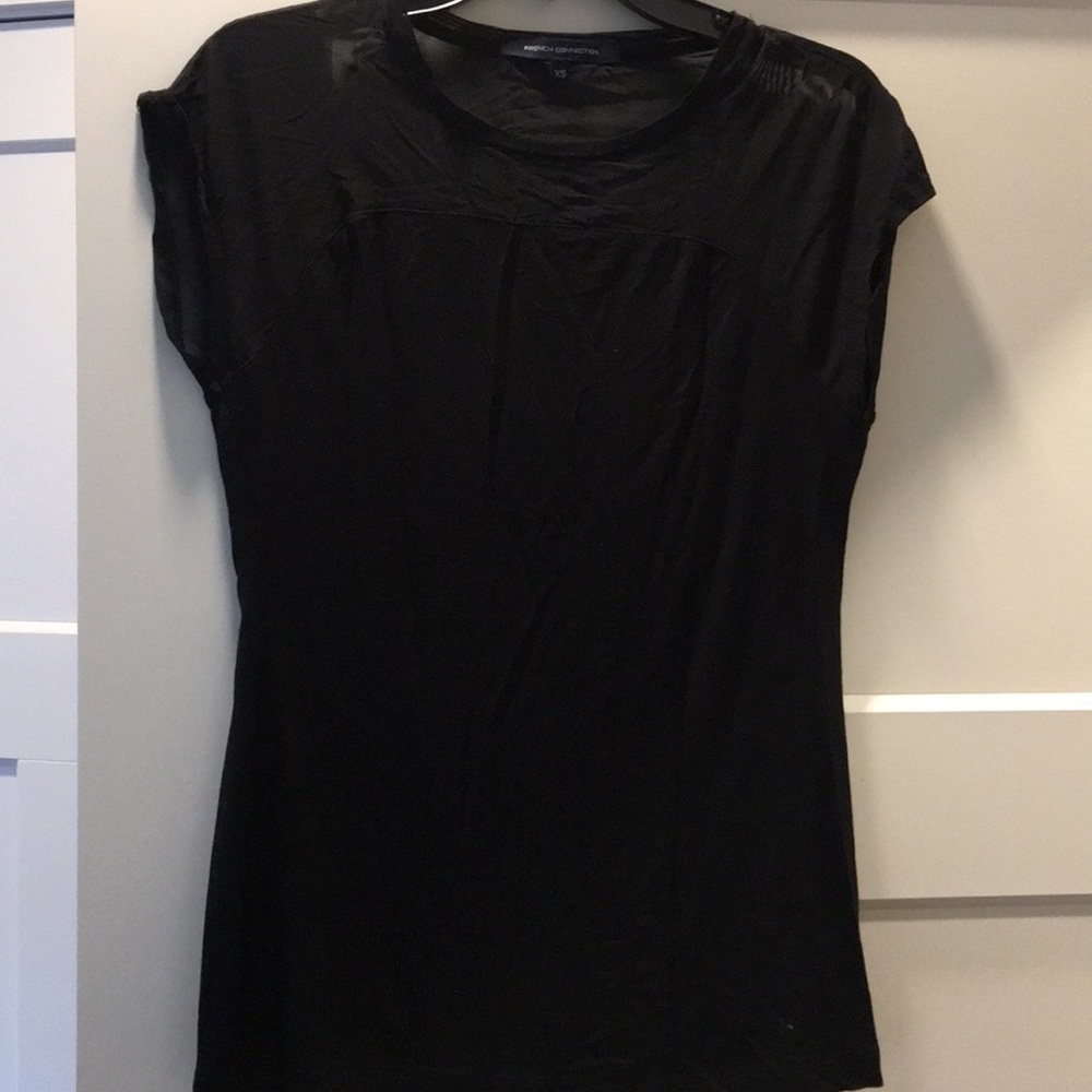 French connection mix media top with sheer detail